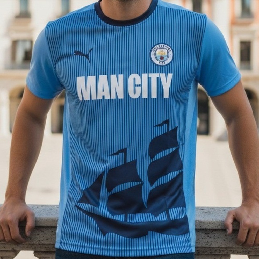 Manchester City‎ FC Mens XL Soccer Jersey Shirt Light Blue Sailboat Graphic - XL